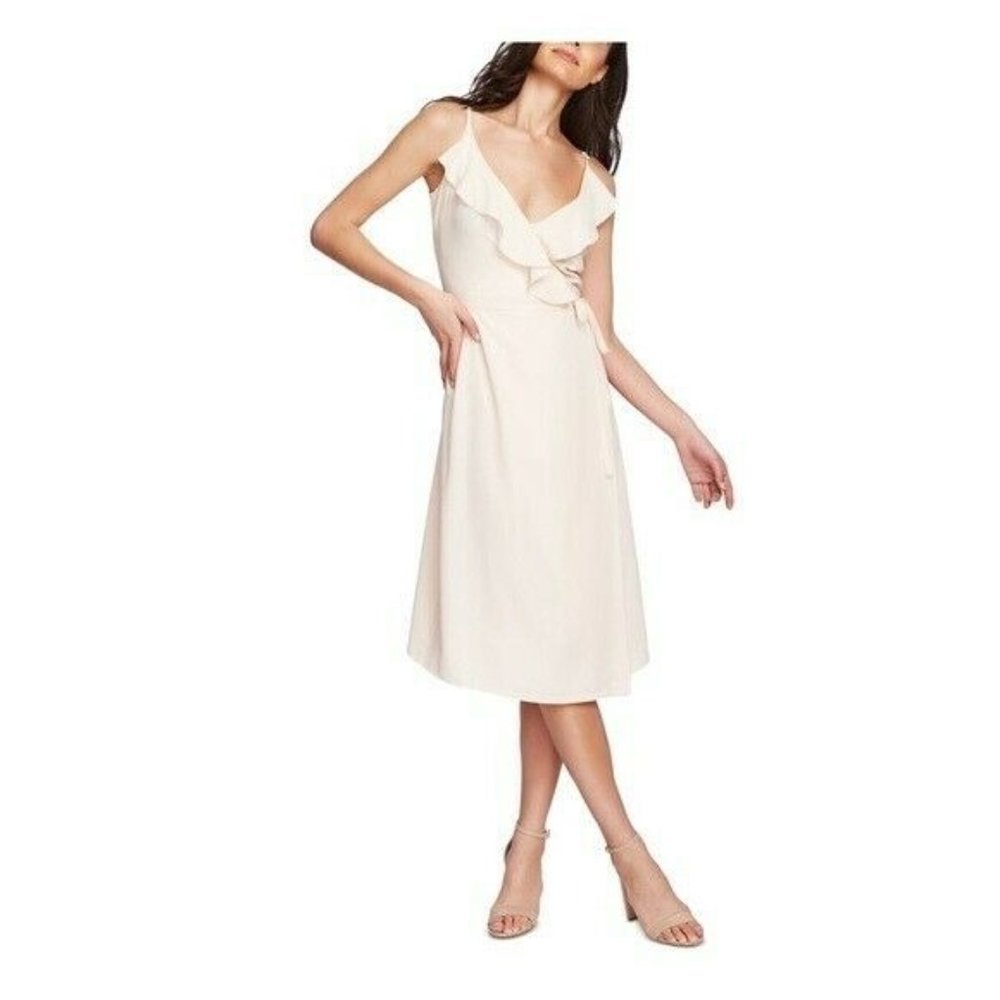 Blush Ruffled Chiffon Midi Wrap Flowy Dress Pink Size 12